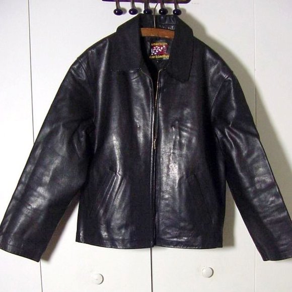 Vtg 90's American Hide & Leather Black Leather Jacket SzL